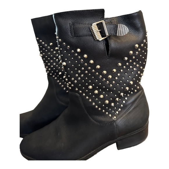 SCHUTZ black studded midi slip on leather boots - Picture 5 of 10